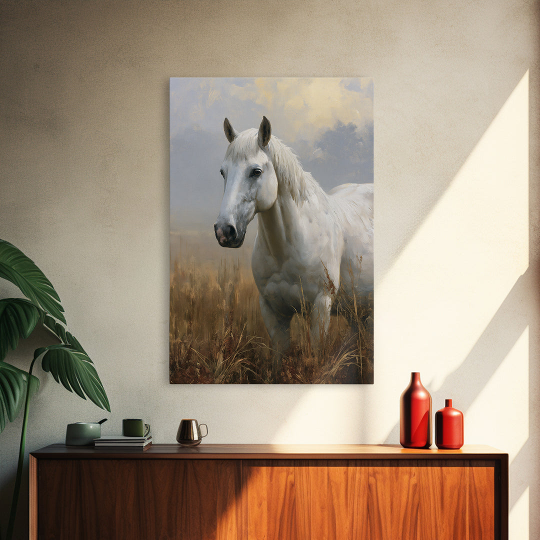 White Horse in Misty Sacred Landscape Canvas Print, Spiritual Art, Printable Art, Living Room Decor, Fine Art, Spirit, SPI-2x3-66