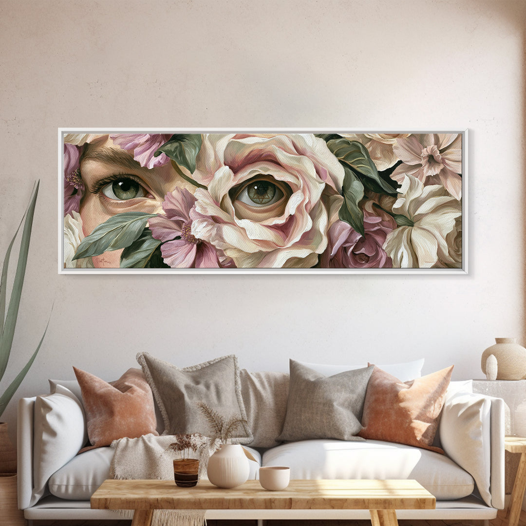 Third Eye Symbol Surrounded by Flowers Canvas Print, Spiritual Art, Art Prints, Living Room Decor, Spirit, Abstract Wall Art, SPI-3x1-22