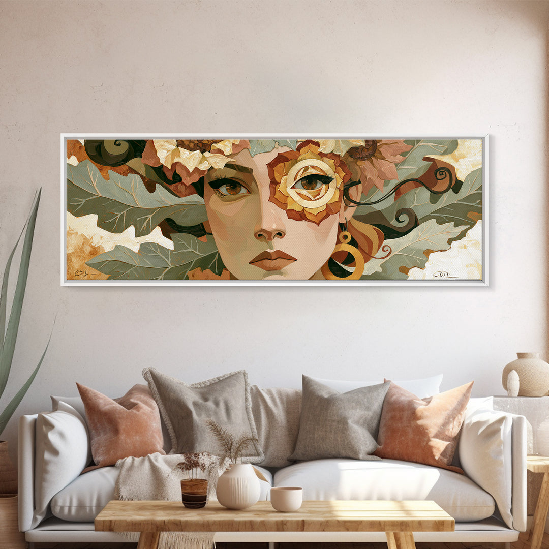 Chakra Inspired Figure in Soft Colors Framed Canvas Print, Spiritual Art, Art, Living Room Decor, Oil Painting, Spirit, SPI-3x1-23