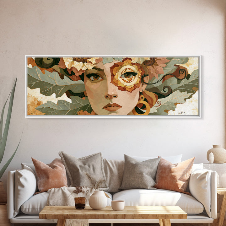 Chakra Inspired Figure in Soft Colors Framed Canvas Print, Spiritual Art, Art, Living Room Decor, Oil Painting, Spirit, SPI-3x1-23