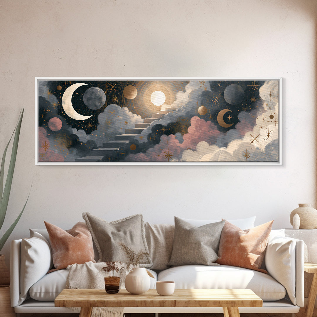 Celestial Staircase Through Clouds Canvas Print, Spiritual Art, Boho Decor, Living Room Decor, Fine Art, Spirit, Art Prints, SPI-3x1-33