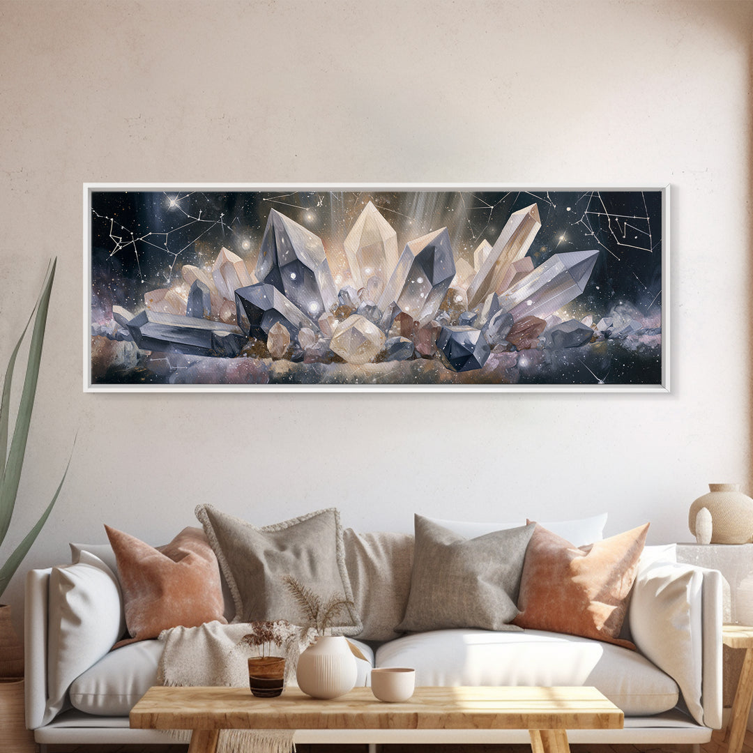 Crystal Cluster with Moonlight Reflections Canvas Print, Spiritual Art, Christian Decor, Living Room Decor, Spirit, Art Print, SPI-3x1-5