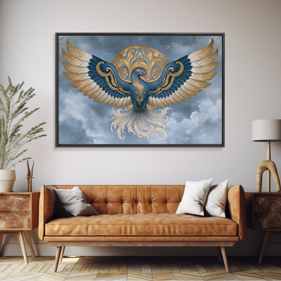Phoenix Rising as Renewal Symbol Framed Canvas Print, Spiritual Art, Minimalist Decor, Living Room Decor, Fine Art, Spirit, SPI-3x2-15