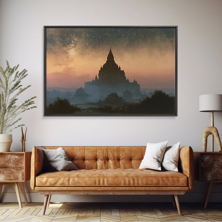 Ancient Temple Silhouette Framed Canvas Print, Spiritual Art, Art Prints, Living Room Decor, Spirit, Abstract Wall Art, SPI-3x2-23