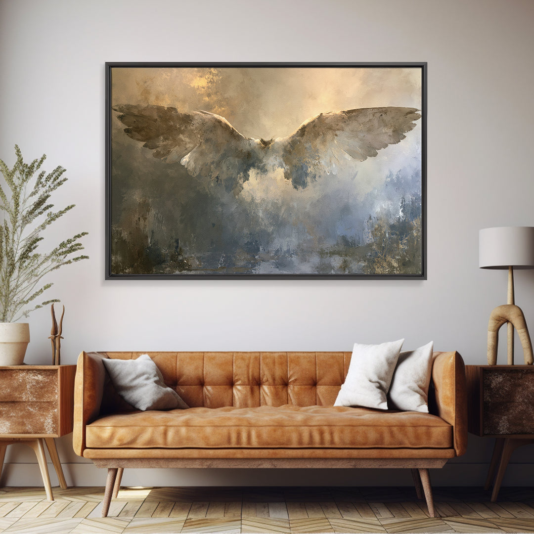 Angel Wings Emerging from Warm Light Canvas Print, Spiritual Art, Art Prints, Living Room Decor, Spirit, Abstract Wall Art, SPI-3x2-29