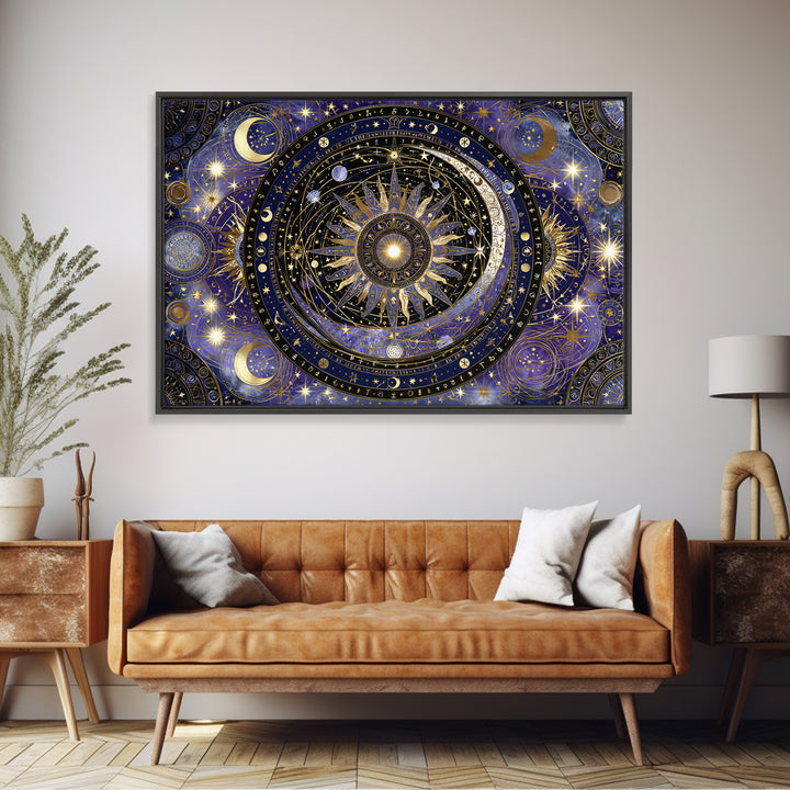 Sun and Moon Spiritual Balance Composition Framed Canvas Print, Spiritual Art, Digital Prints, Living Room Decor, Spirit, SPI-3x2-36