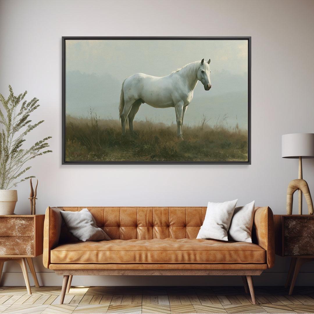 White Horse in Misty Sacred Landscape Canvas Print, Spiritual Art, Kids Room Art, Living Room Decor, Fine Art, Spirit, SPI-3x2-38