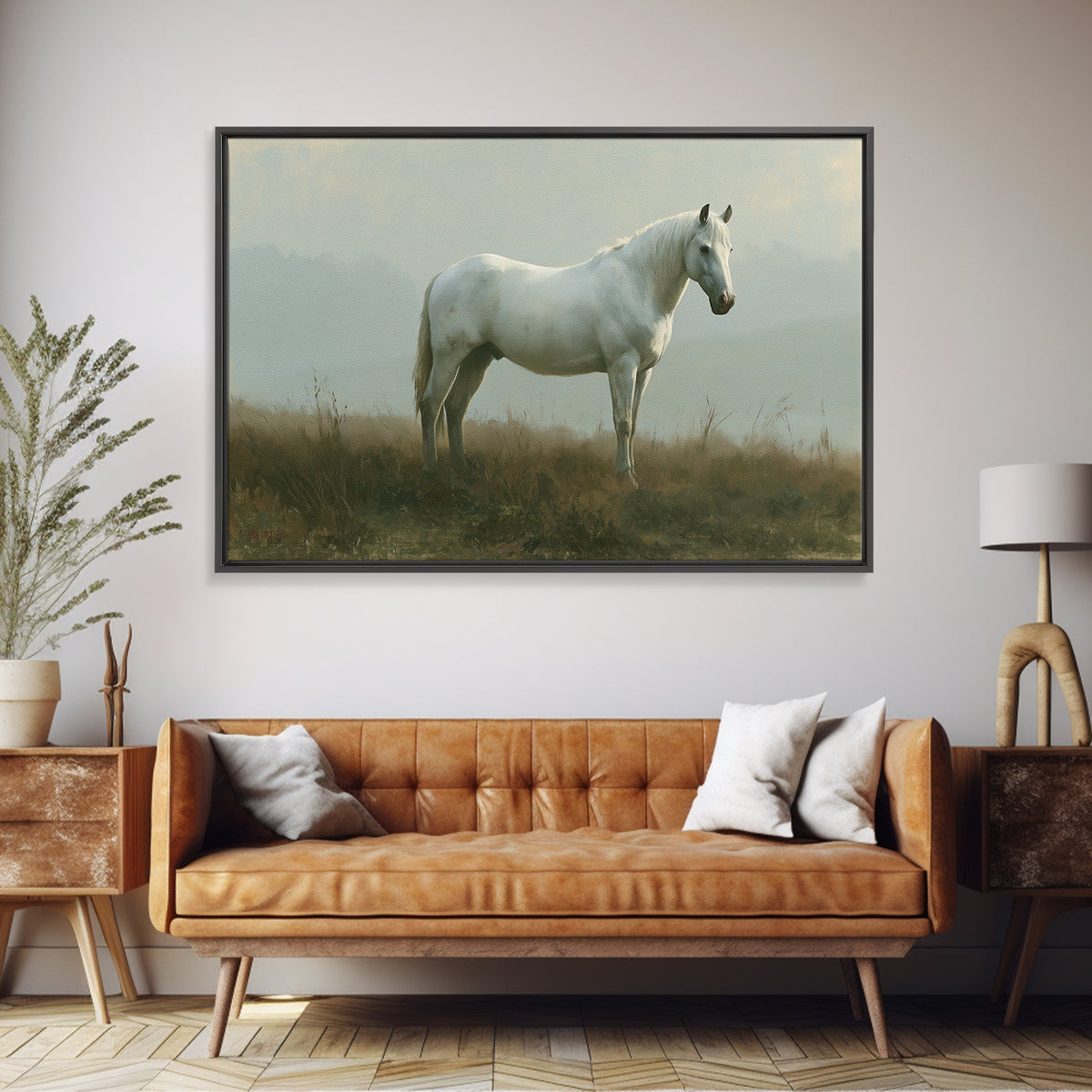 White Horse in Misty Sacred Landscape Canvas Print, Spiritual Art, Kids Room Art, Living Room Decor, Fine Art, Spirit, SPI-3x2-38