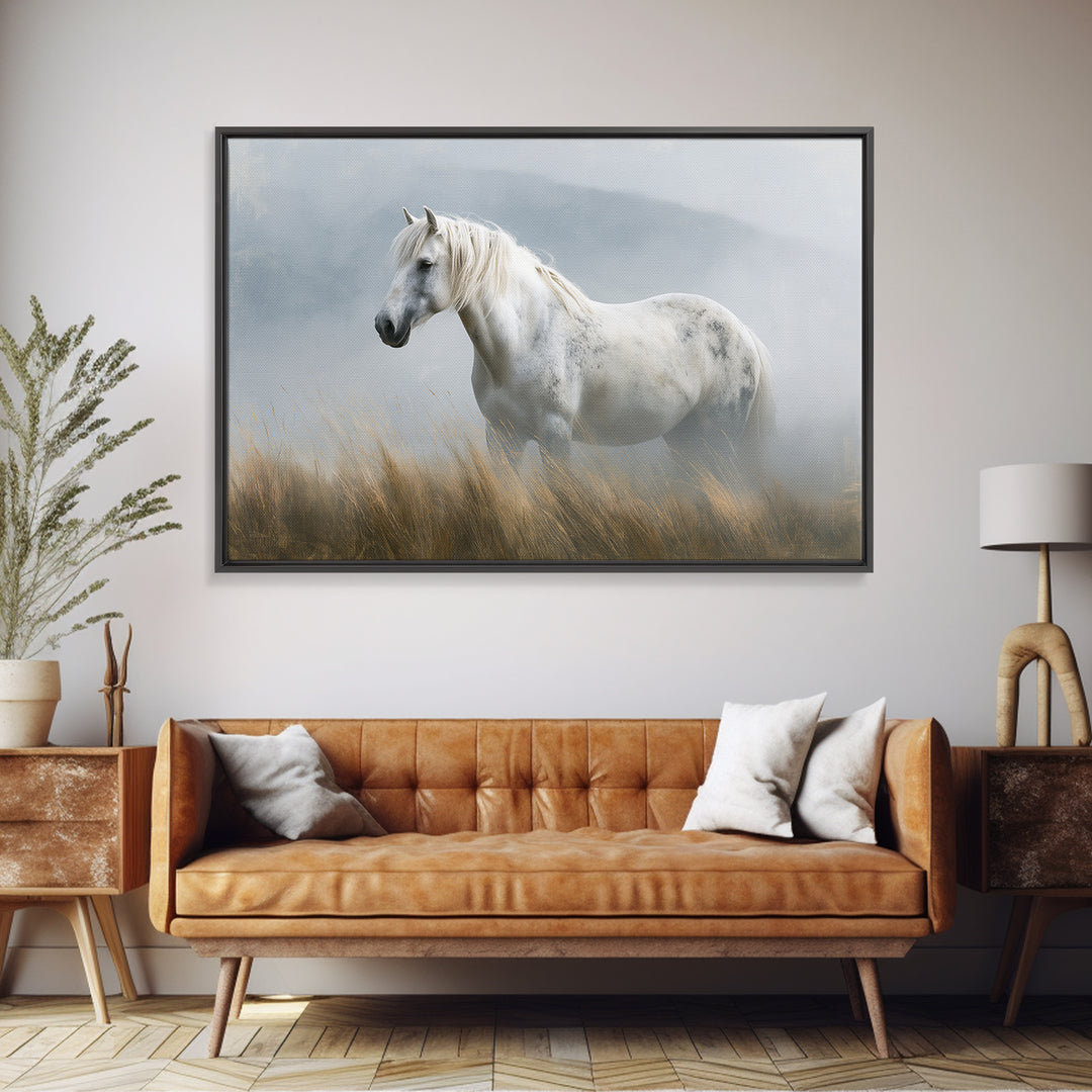 White Horse in Misty Sacred Landscape Canvas Print, Spiritual Art, Kids Room Art, Living Room Decor, Fine Art, Spirit, SPI-3x2-62