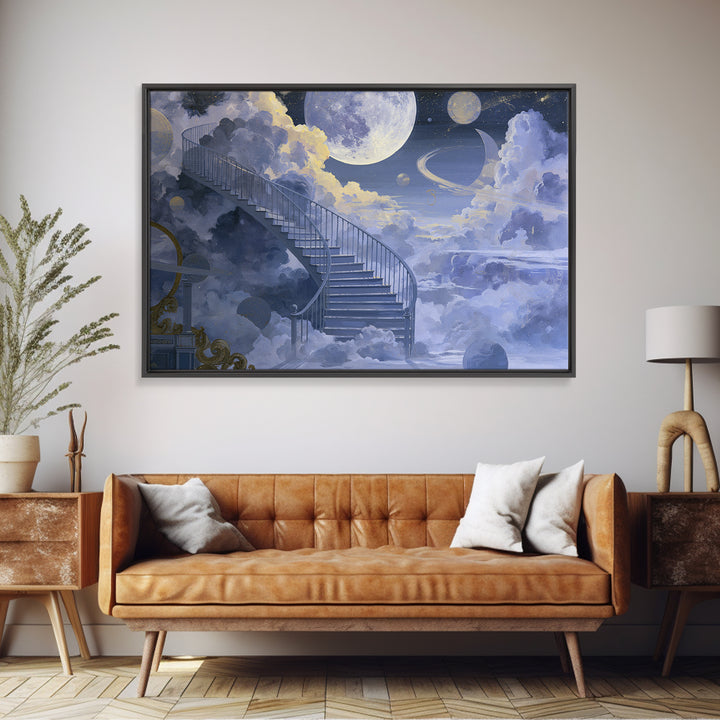 Celestial Staircase Through Clouds Framed Canvas Print, Spiritual Art, Room Decor, Living Room Decor, Fine Art, Spirit, SPI-3x2-69