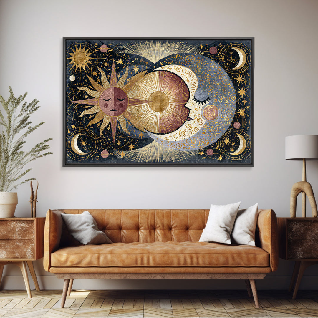 Sun and Moon Spiritual Balance Composition Canvas Print, Spiritual Art, African American Art, Living Room Decor, Spirit, SPI-3x2-84