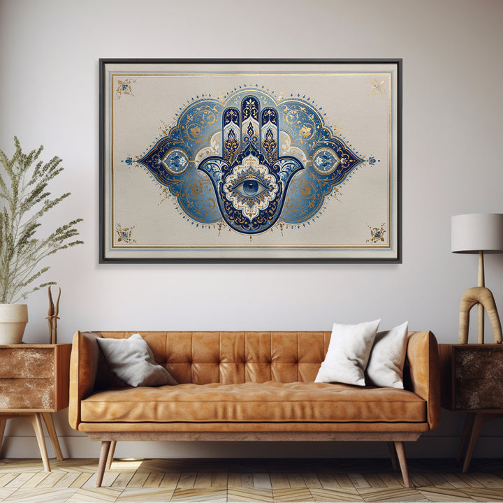 Protective Hand Motif Framed Canvas Print, Spiritual Art, Boho Decor, Living Room Decor, Fine Art, Spirit, Art Prints, SPI-3x2-99