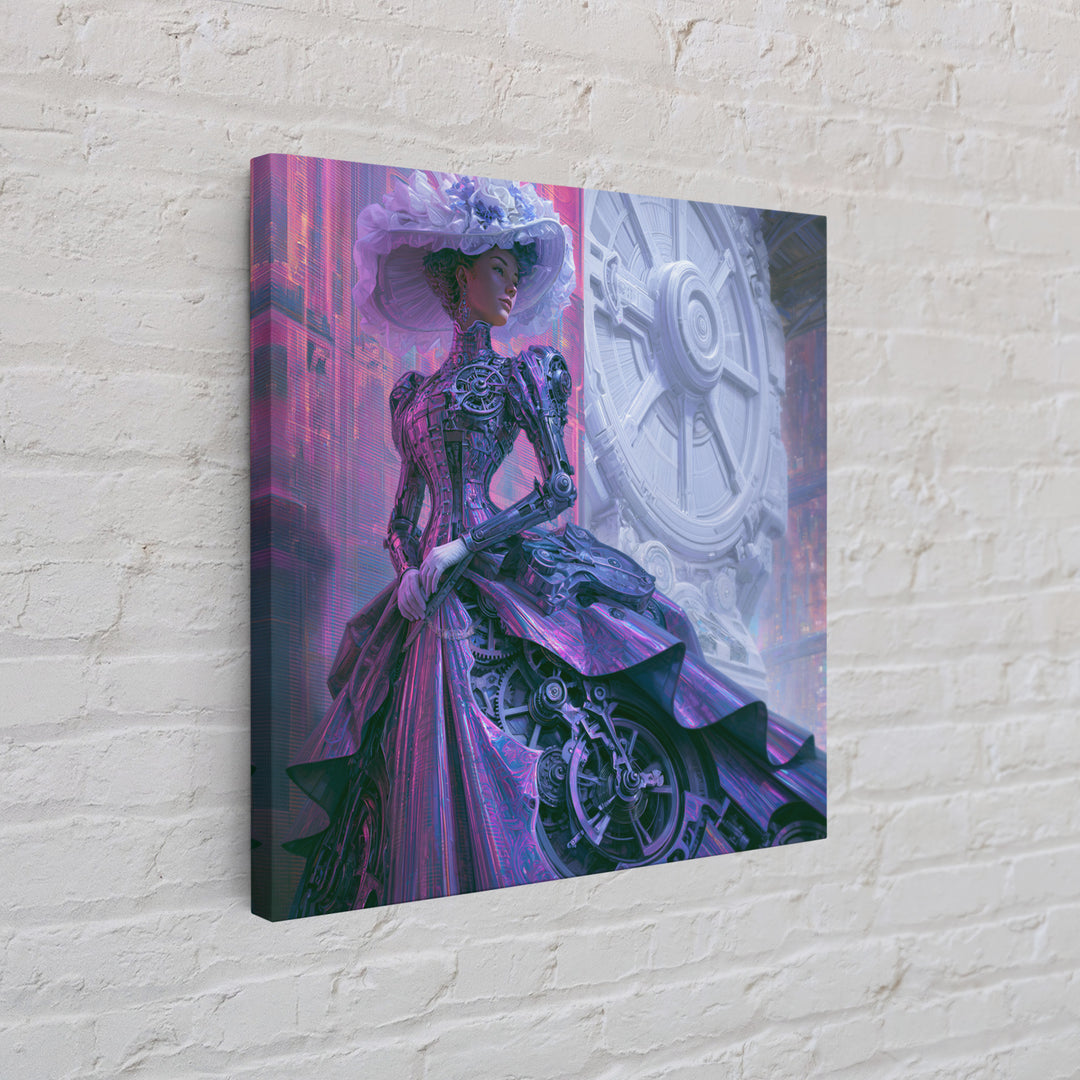Victorian Lady with Clockwork Dress Details Canvas Print, Steampunk Art, Gallery Decor, Living Room Decor, Fine Art, Mechanic, STE-1x1-17