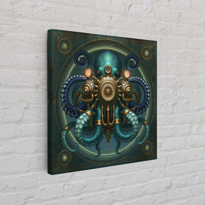 Steampunk Octopus with Brass Tentacles Framed Canvas Print, Steampunk Art, Textured Painting, Living Room Decor, Mechanic, STE-1x1-29