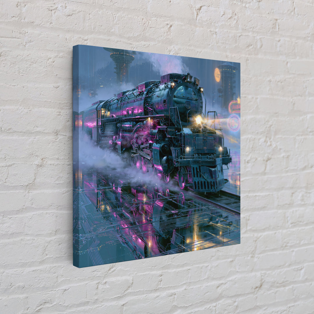 Steam Locomotive Racing Through Fog Canvas Print, Steampunk Art, Dark Art, Living Room Decor, Oil Painting, Mechanic, STE-1x1-30