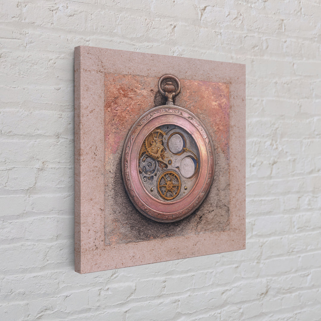 Gear Filled Pocket Watch Framed Canvas Print, Steampunk Art, Gallery Decor, Living Room Decor, Fine Art, Mechanic, Wall Art, STE-1x1-32