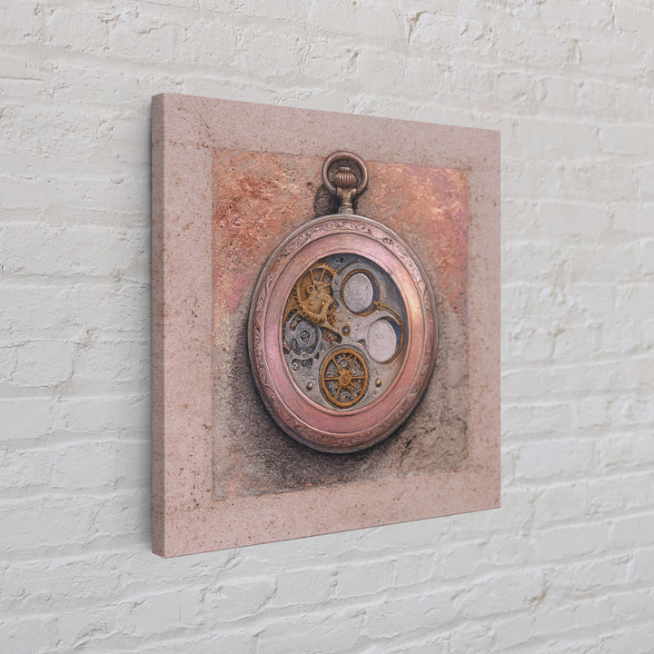 Gear Filled Pocket Watch Framed Canvas Print, Steampunk Art, Gallery Decor, Living Room Decor, Fine Art, Mechanic, Wall Art, STE-1x1-32