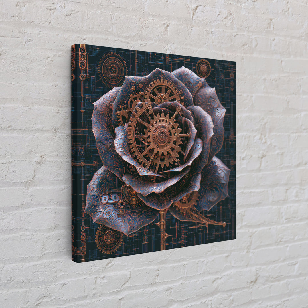 Mechanical Rose Made of Copper Gears Framed Canvas Print, Steampunk Art, Dark Art, Living Room Decor, Oil Painting, Mechanic, STE-1x1-51