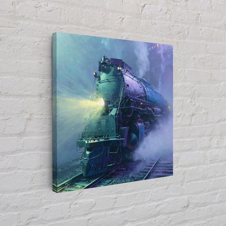 Steam Locomotive Racing Through Fog Canvas Print, Steampunk Art, Dark Art, Living Room Decor, Oil Painting, Mechanic, STE-1x1-54