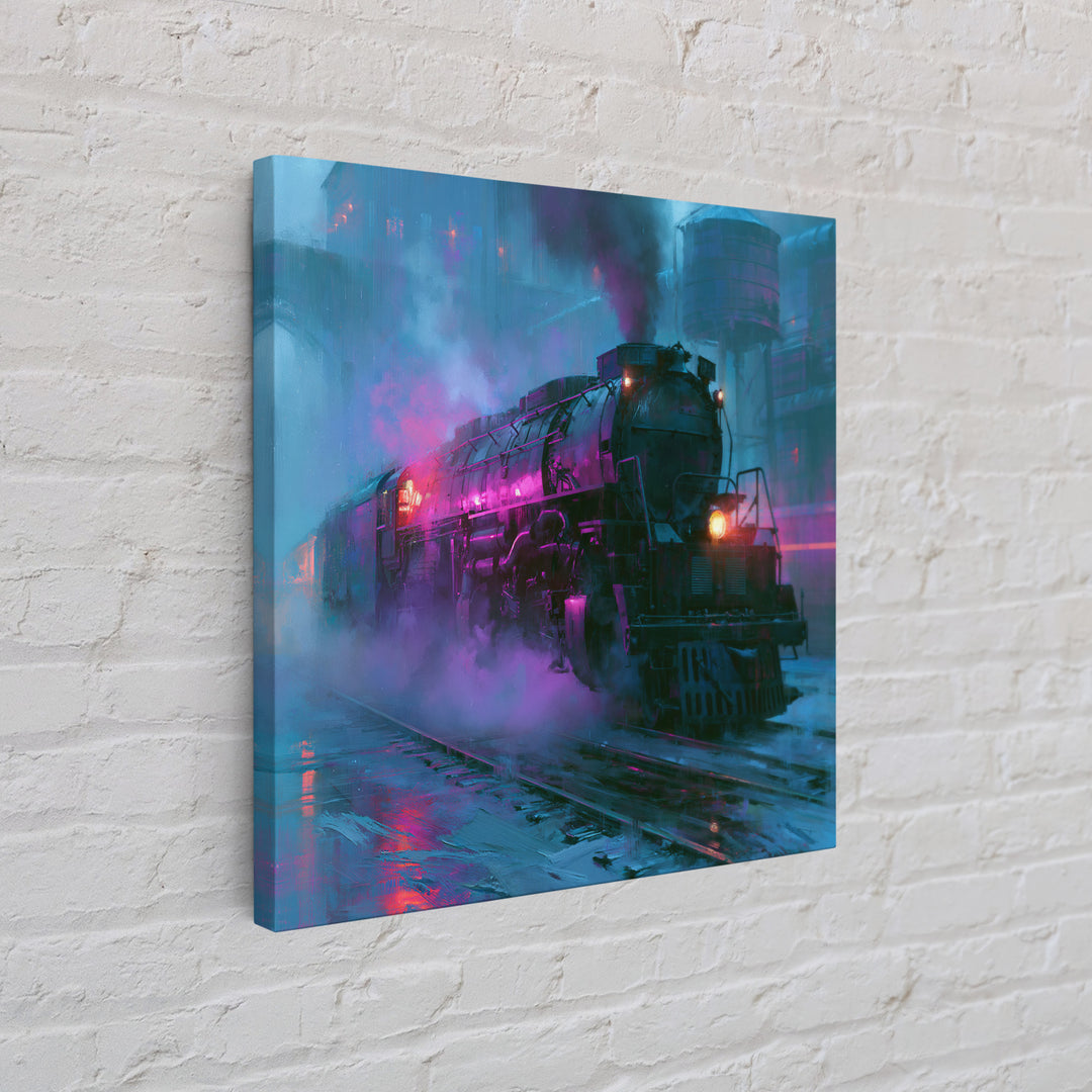 Steam Locomotive Racing Through Fog Canvas Print, Steampunk Art, Digital Download Art, Living Room Decor, Mechanic, Wall Art, STE-1x1-6