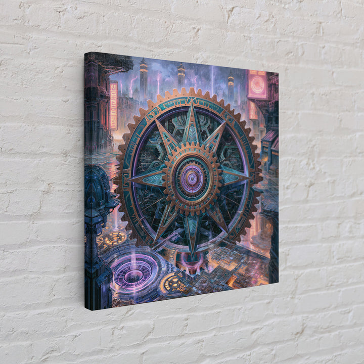 Cogwheel Mandala in Bronze and Teal Framed Canvas Print, Steampunk Art, Wall Art Print, Living Room Decor, Fine Art, Mechanic, STE-1x1-64