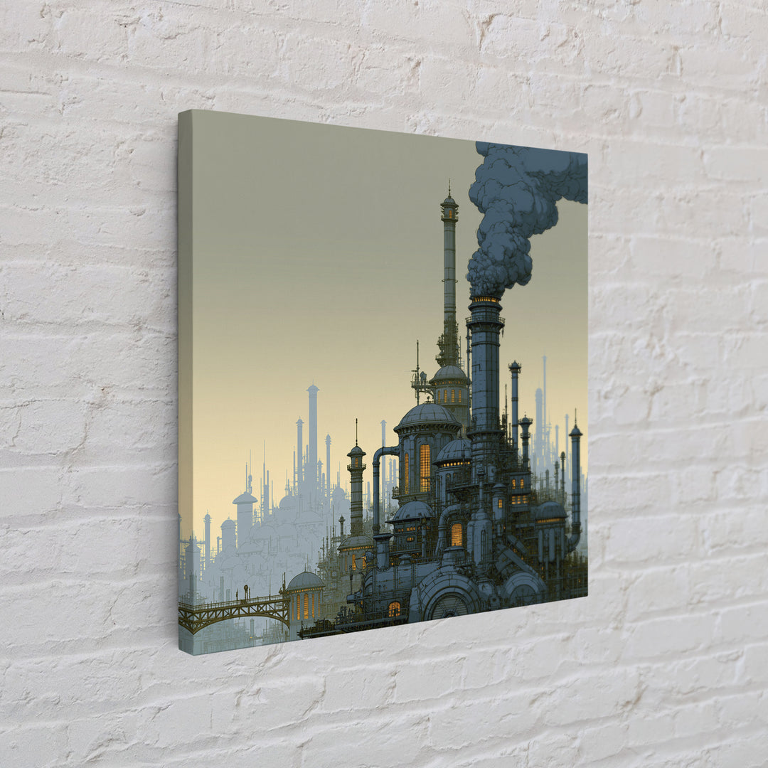 Steam Powered City Skyline Canvas Print, Steampunk Art, Luxury Decor, Living Room Decor, Abstract Art, Mechanic, STE-1x1-69