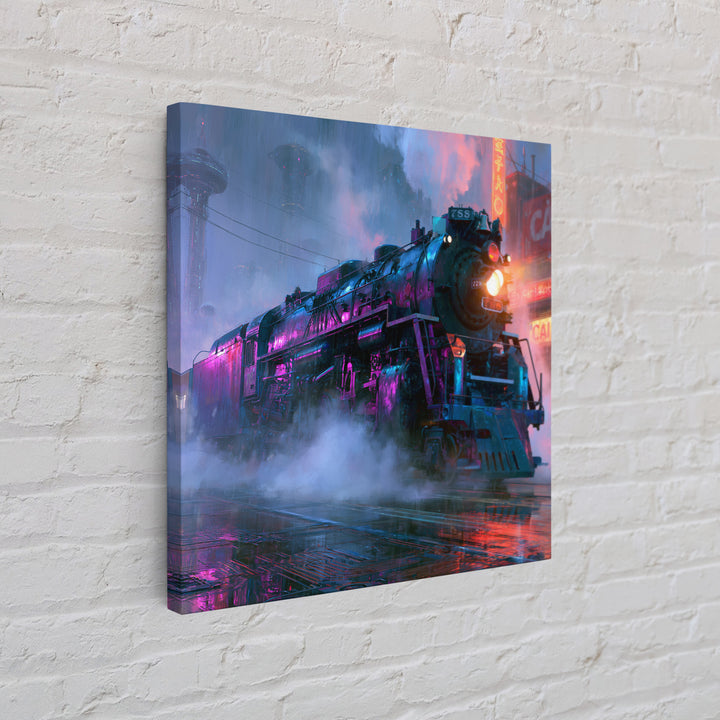 Steam Locomotive Racing Through Fog Framed Canvas Print, Steampunk Art, Statement Artwork, Living Room Decor, Mechanic, STE-1x1-78