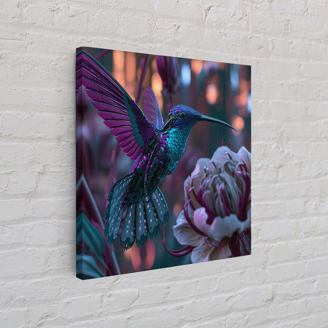 Mechanical Hummingbird Hovering Near Flower Canvas Print, Steampunk Art, Wall Decor, Living Room Decor, Oil Painting, Mechanic, STE-1x1-81