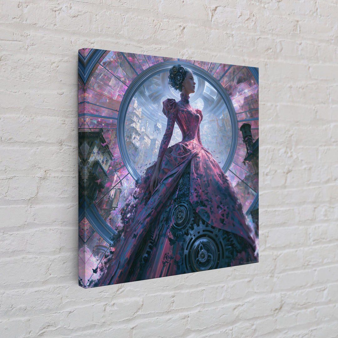 Victorian Lady with Clockwork Dress Details Canvas Print, Steampunk Art, Contemporary Art, Living Room Decor, Mechanic, STE-1x1-89
