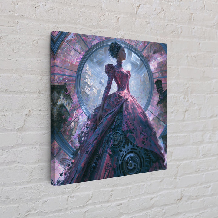 Victorian Lady with Clockwork Dress Details Canvas Print, Steampunk Art, Contemporary Art, Living Room Decor, Mechanic, STE-1x1-89