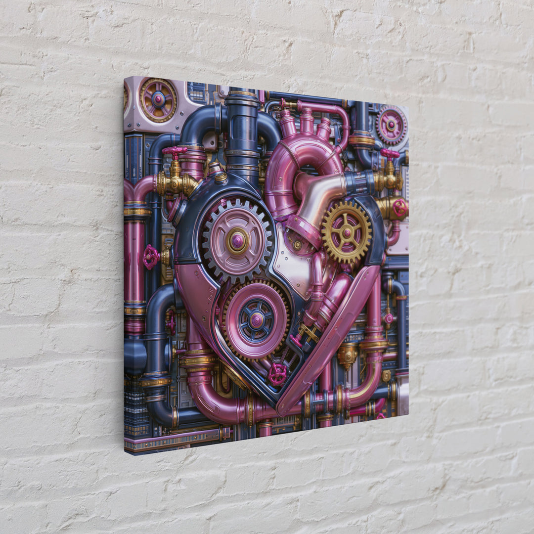 Gear Heart with Pipes and Valves Canvas Print, Steampunk Art, Man Cave Decor, Living Room Decor, Fine Art, Mechanic, STE-1x1-92