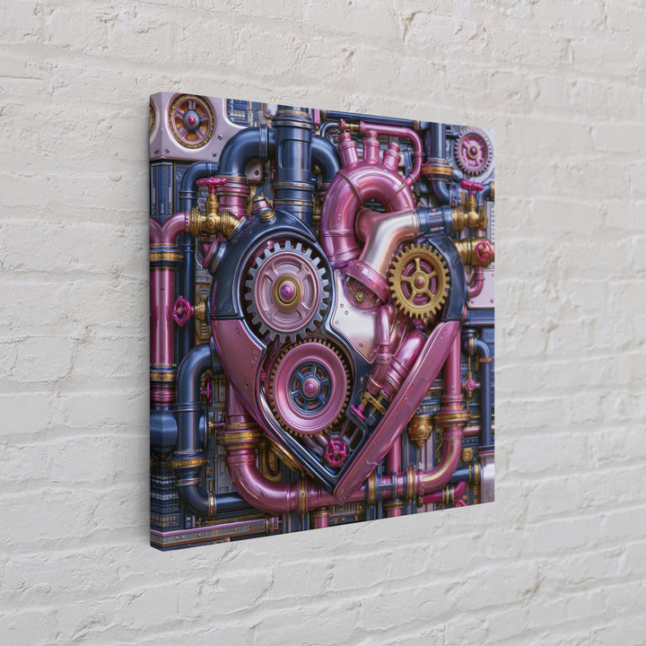 Gear Heart with Pipes and Valves Canvas Print, Steampunk Art, Man Cave Decor, Living Room Decor, Fine Art, Mechanic, STE-1x1-92
