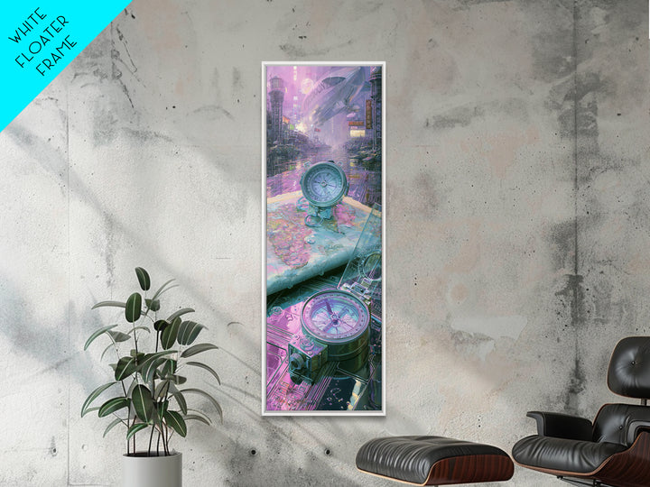 Airship Captain Map and Compass Still Life Framed Canvas Print, Steampunk Art, Dark Art, Living Room Decor, Oil Painting, STE-1x3-30