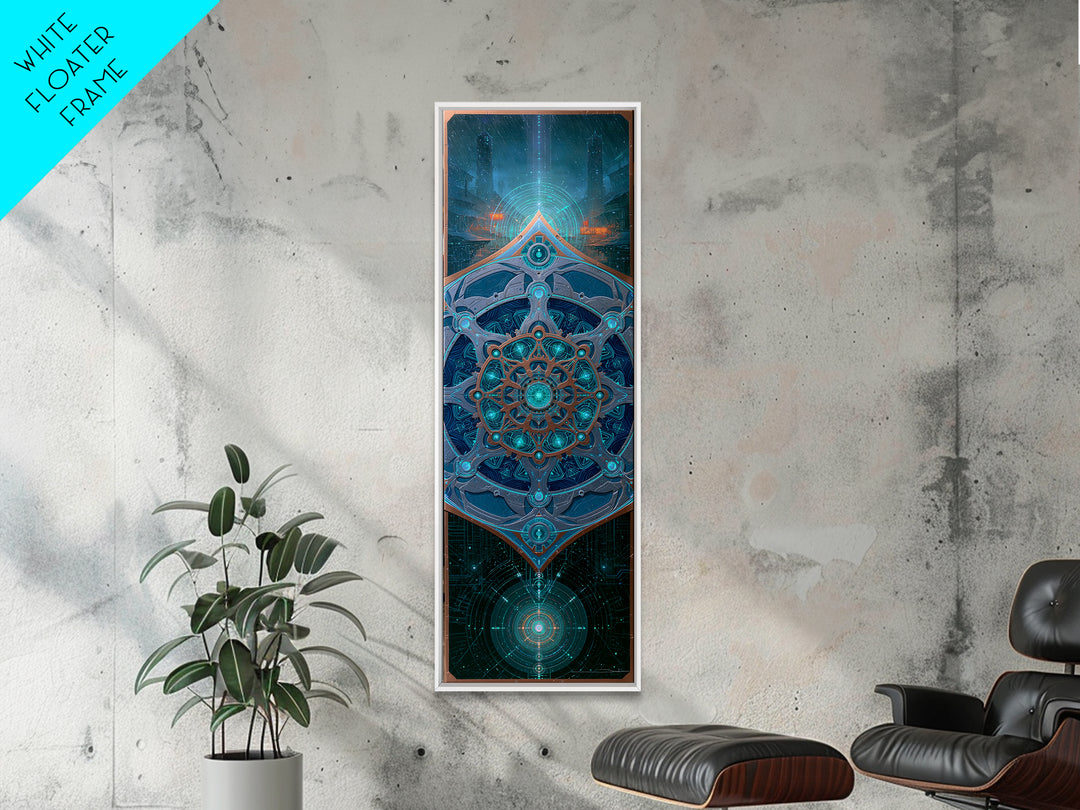 Cogwheel Mandala in Bronze and Teal Framed Canvas Print, Steampunk Art, Minimalist Decor, Living Room Decor, Fine Art, Mechanic, STE-1x3-4