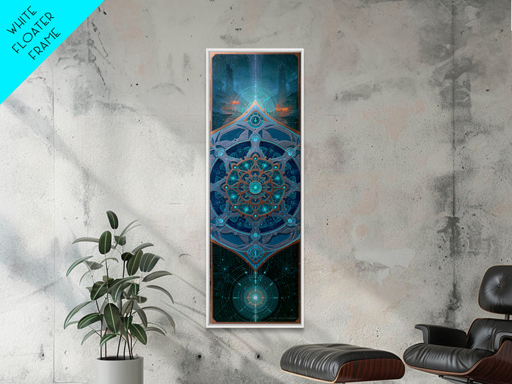 Cogwheel Mandala in Bronze and Teal Framed Canvas Print, Steampunk Art, Minimalist Decor, Living Room Decor, Fine Art, Mechanic, STE-1x3-4