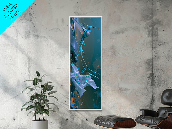 Mechanical Hummingbird Hovering Near Flower Framed Canvas Print, Steampunk Art, Wall Art, Living Room Decor, Watercolor Art, STE-1x3-45