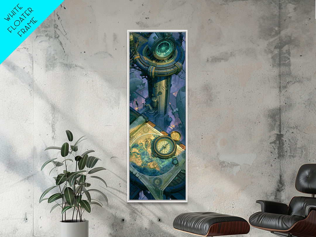 Airship Captain Map and Compass Still Life Framed Canvas Print, Steampunk Art, Dark Art, Living Room Decor, Oil Painting, STE-1x3-54