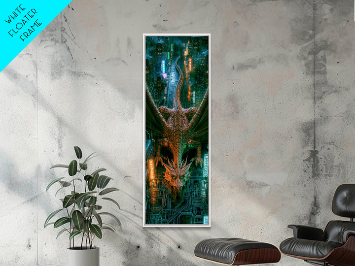 Copper Dragon with Riveted Wings Framed Canvas Print, Steampunk Art, Modern Decor, Living Room Decor, Fine Art, Mechanic, STE-1x3-70
