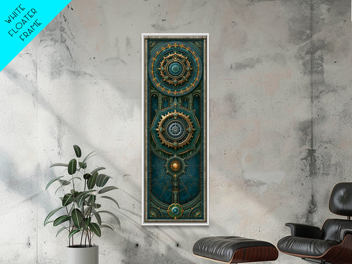 Cogwheel Mandala in Bronze and Teal Framed Canvas Print, Steampunk Art, Cat Art, Living Room Decor, Oil Painting, Mechanic, STE-1x3-76