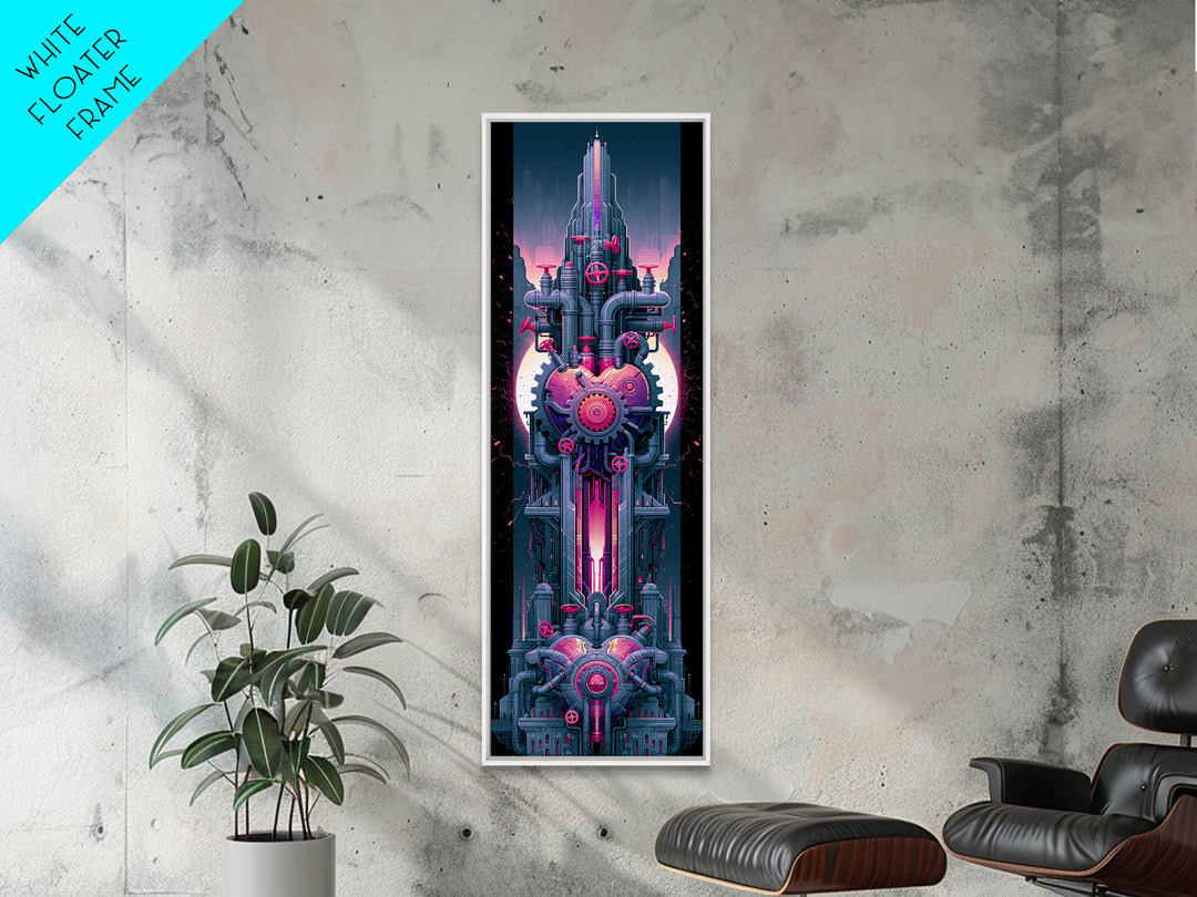 Gear Heart with Pipes and Valves Framed Canvas Print, Steampunk Art, Modern Art, Living Room Decor, Fine Art, Mechanic, STE-1x3-80