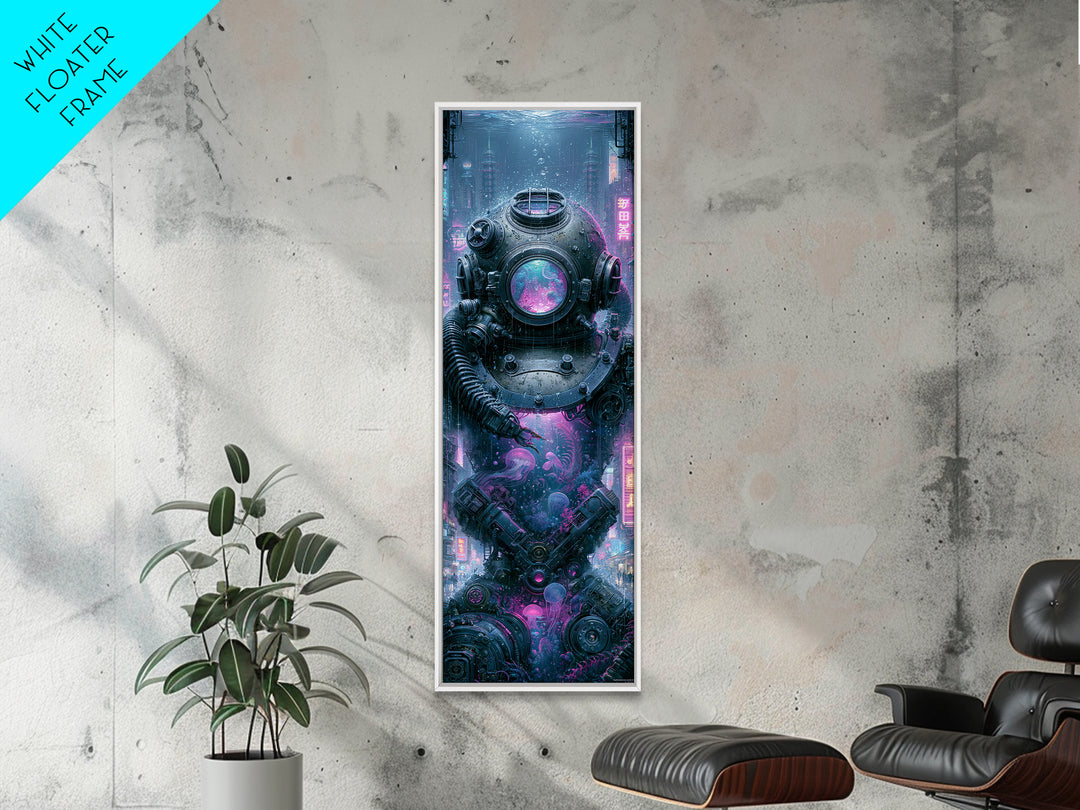 Brass Diving Helmet Framed Canvas Print, Steampunk Art, Steampunk Lamp, Living Room Decor, Abstract Art, Mechanic, STE-1x3-96