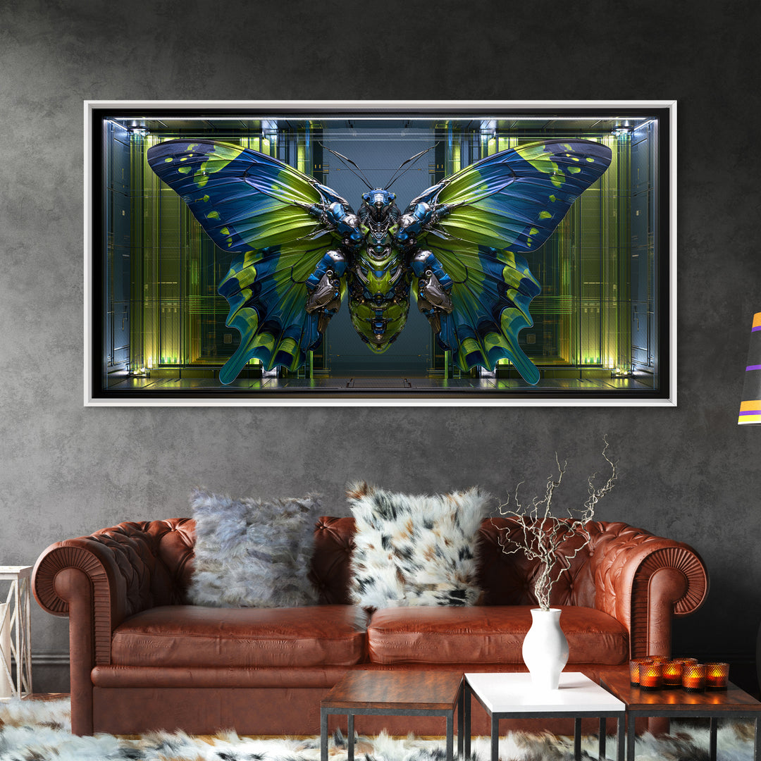 Mechanical Butterfly Specimen Framed Canvas Print, Steampunk Art, Contemporary Art, Living Room Decor, Fine Art, Mechanic, STE-2x1-10