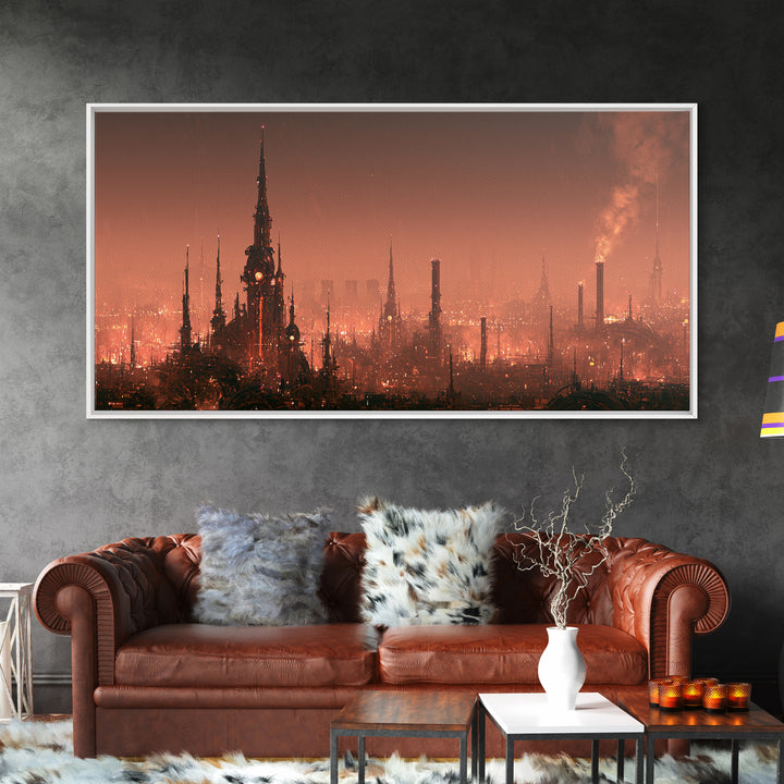 Steam Powered City Skyline Canvas Print, Steampunk Art, Digital Art, Living Room Decor, Abstract Art, Mechanic, Wall Art Print, STE-2x1-17