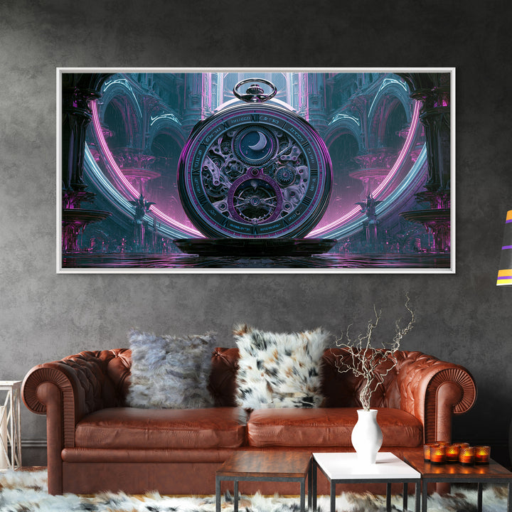 Gear Filled Pocket Watch Framed Canvas Print, Steampunk Art, Contemporary Art, Living Room Decor, Fine Art, Mechanic, STE-2x1-28