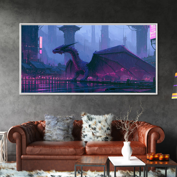 Copper Dragon with Riveted Wings Framed Canvas Print, Steampunk Art, Minimalist Decor, Living Room Decor, Fine Art, Mechanic, STE-2x1-30