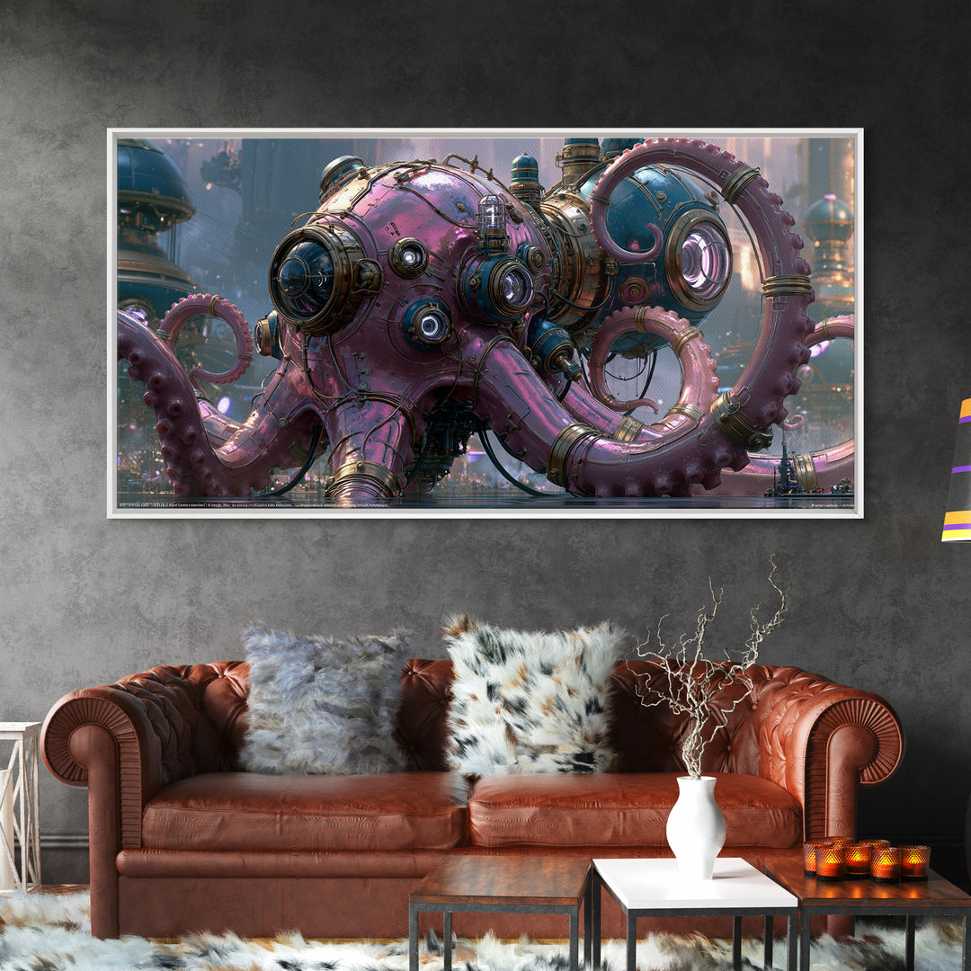 Steampunk Octopus with Brass Tentacles Canvas Print, Steampunk Art, Digital Print, Living Room Decor, Fine Art, Mechanic, STE-2x1-49