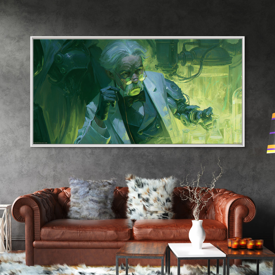 Victorian Inventor Portrait Framed Canvas Print, Steampunk Art, Whimsical Decor, Living Room Decor, Fine Art, Mechanic, STE-2x1-51