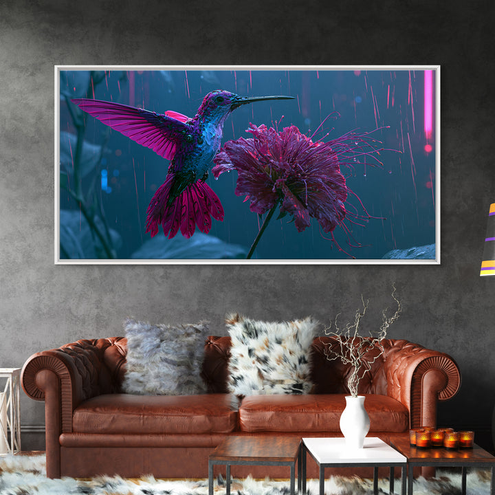 Mechanical Hummingbird Hovering Near Flower Canvas Print, Steampunk Art, Printable Art, Living Room Decor, Watercolor Art, STE-2x1-53