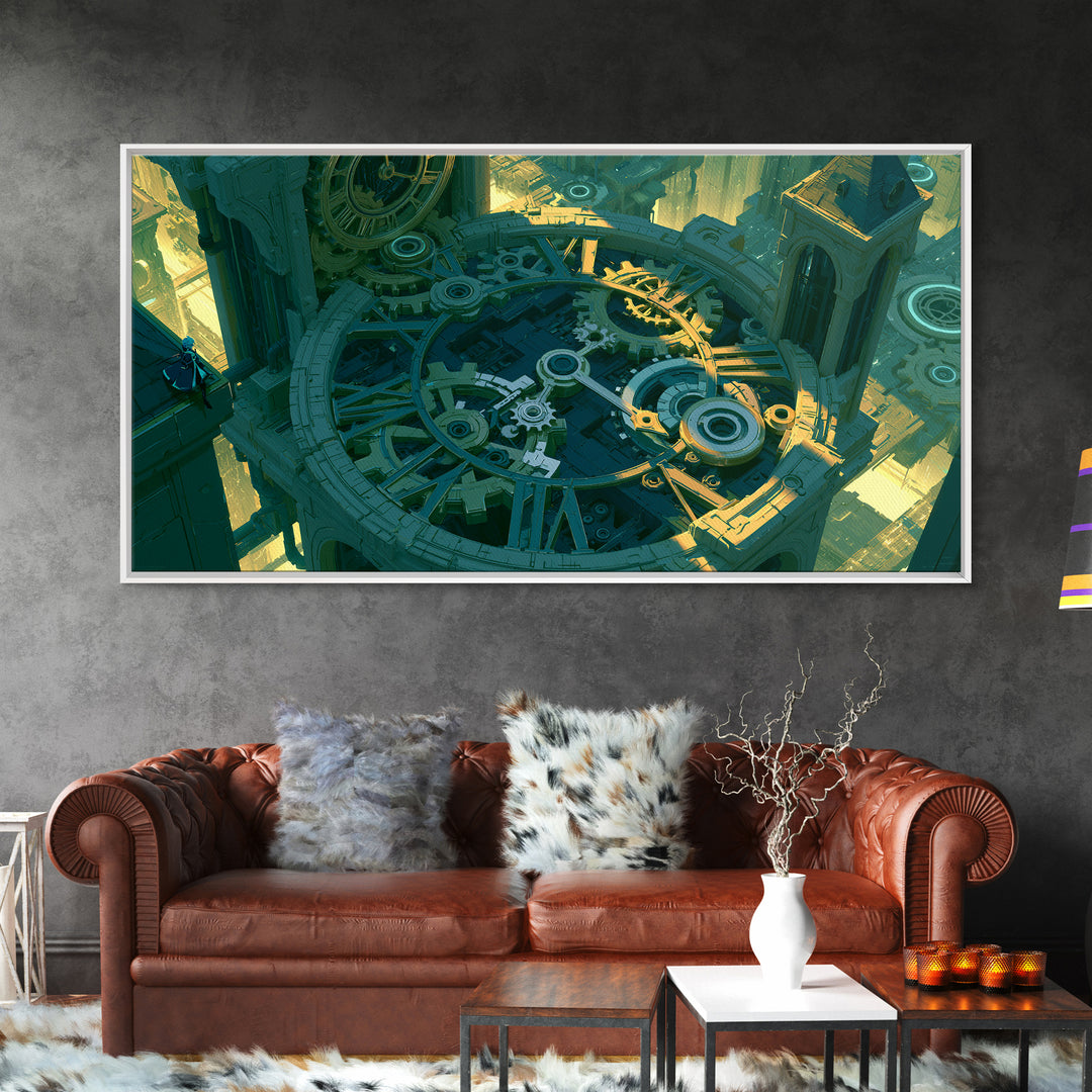 Clock Tower Gears Canvas Print, Steampunk Art, Art Nouveau, Living Room Decor, Mechanic, Modern Art, Digital Download Art, STE-2x1-57