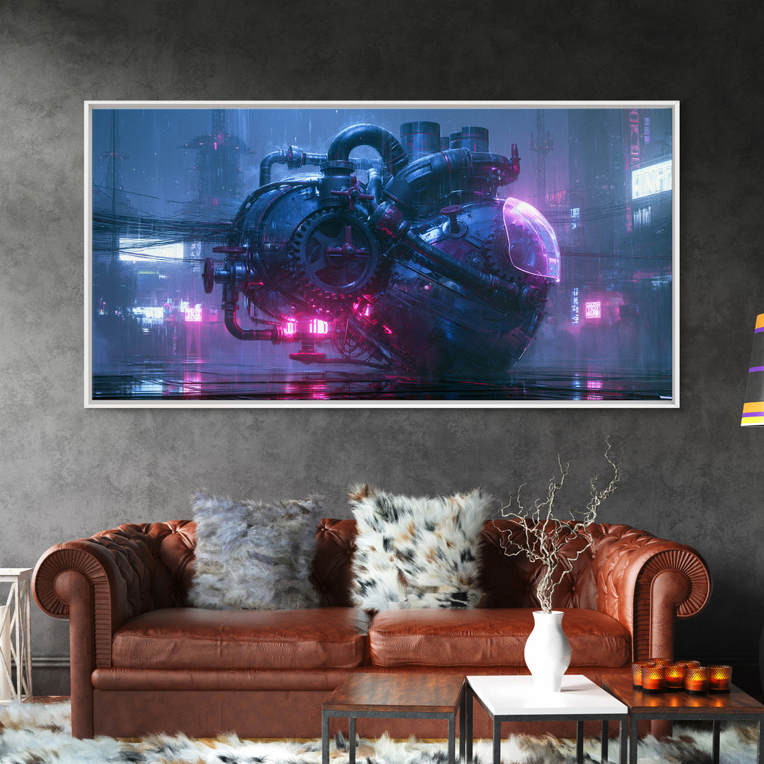Gear Heart with Pipes and Valves Canvas Print, Steampunk Art, Steampunk, Living Room Decor, Mechanic, Wall Art Living Room, STE-2x1-64